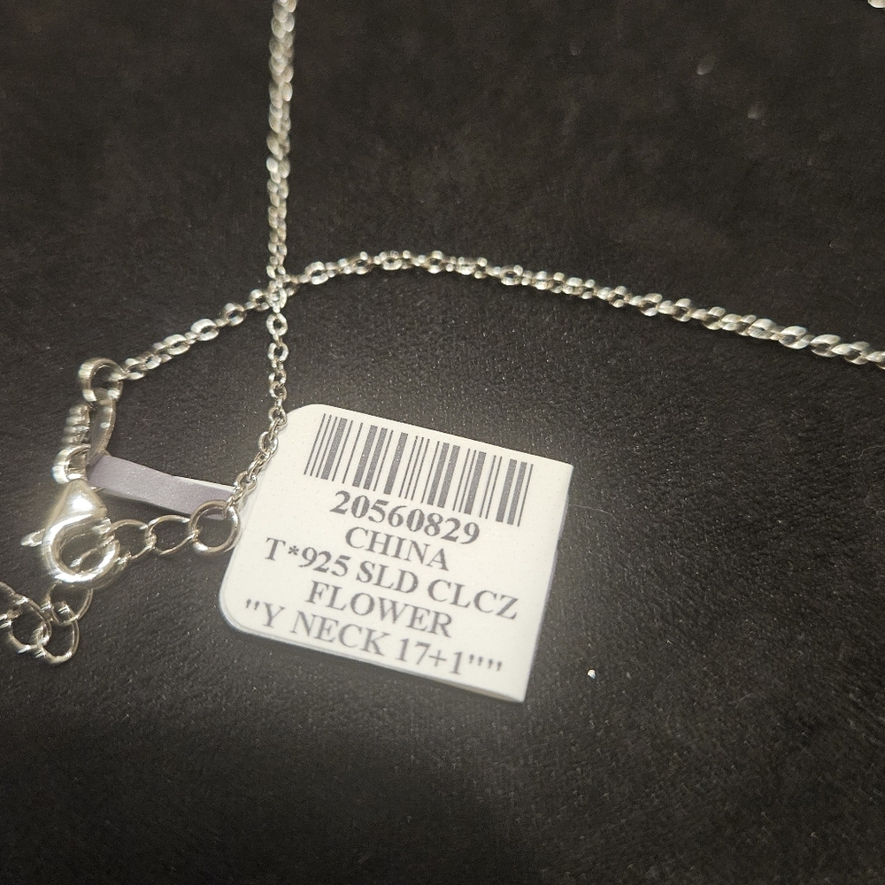 925 Sterling Silver CZ Flower Lariat Chain Dainty Necklace - Picture 4 of 5
